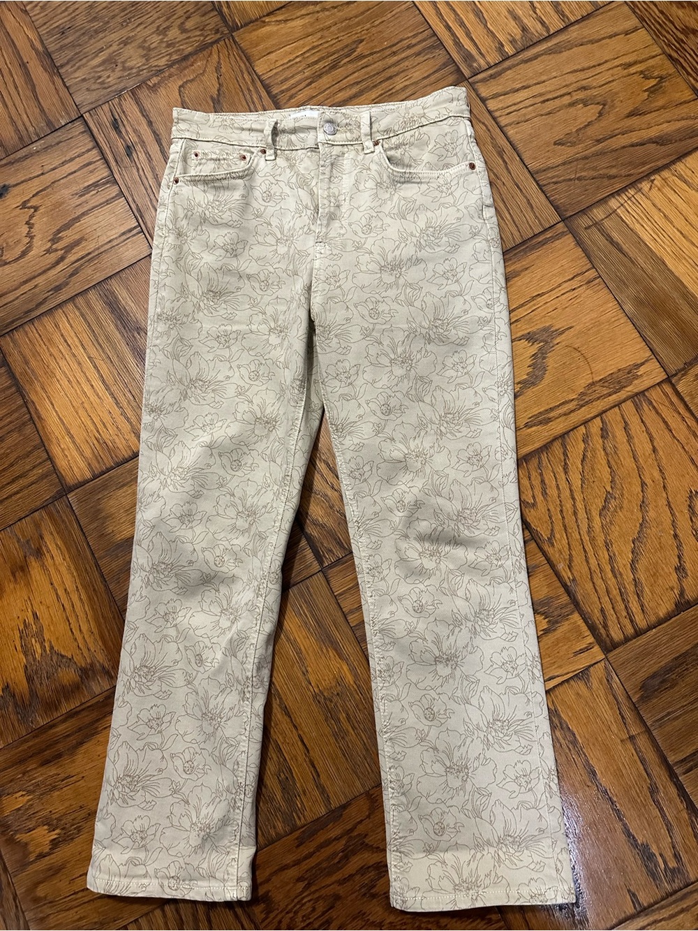 Zara Cream Floral The Dreed Flare Jeans